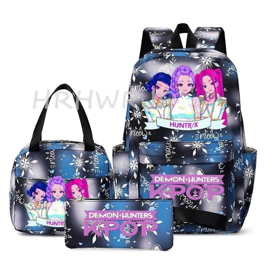 Backpack | Snow Print Kpop Demon Hunter Theme | Capacity Under 20L | 3pc Set
