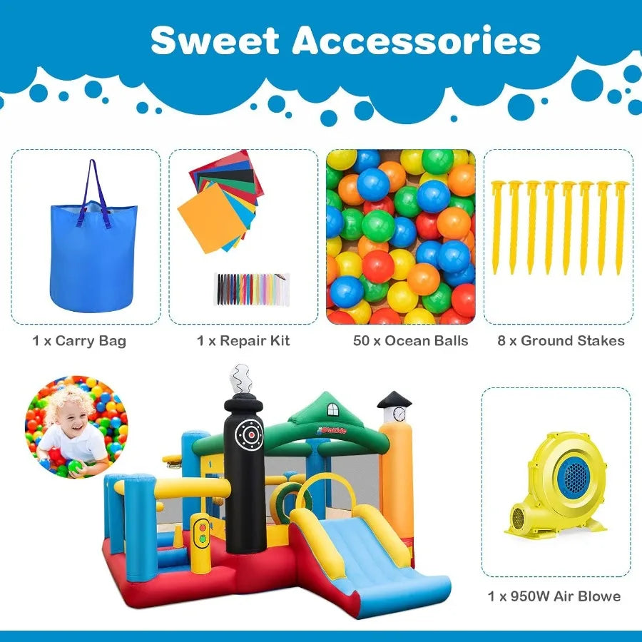 Train Theme Inflatable Bounce House With Slide And Ball Pit