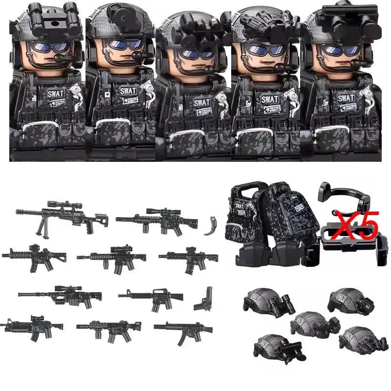 Military Army Figures Building Blocks SWAT Ghost Commando Special Forces Soldier Weapons Gun Hat Shield Belt AK Mini Bricks Toy - ToylandEU