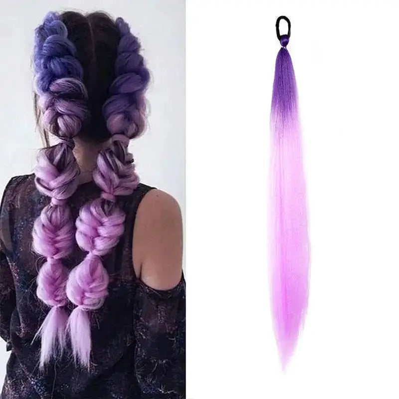 Y2K Kpop Ponytail Extension with Rubber Band Long Straight DIY Synthetic Braided Pony Tail Hairpiece Women Headwears Accessories - ToylandEU