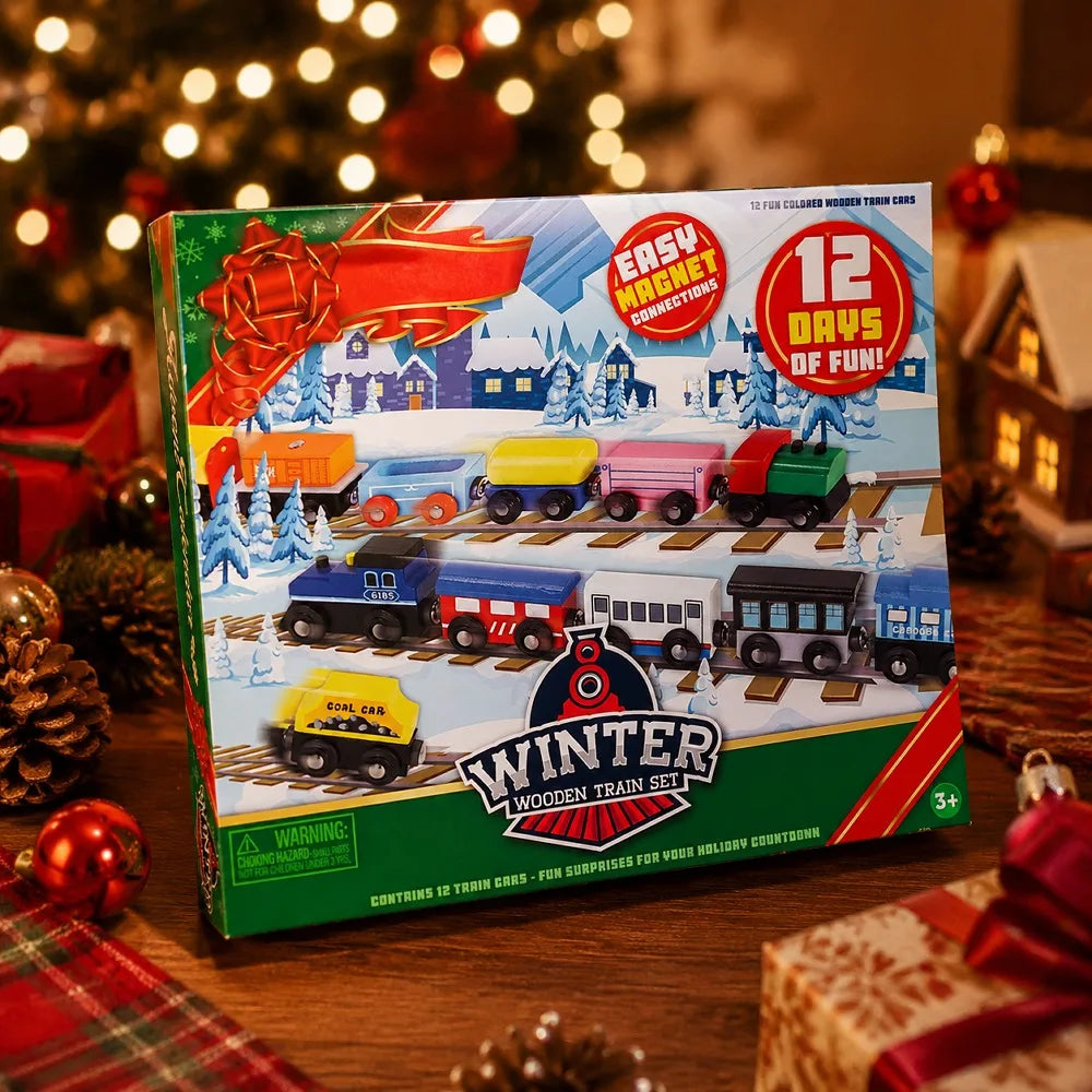 Advent Calendar | 12 Day Wooden Train Cars | Magnetic Train Set For Boys And Kids | Classroom Prizes Party Favor