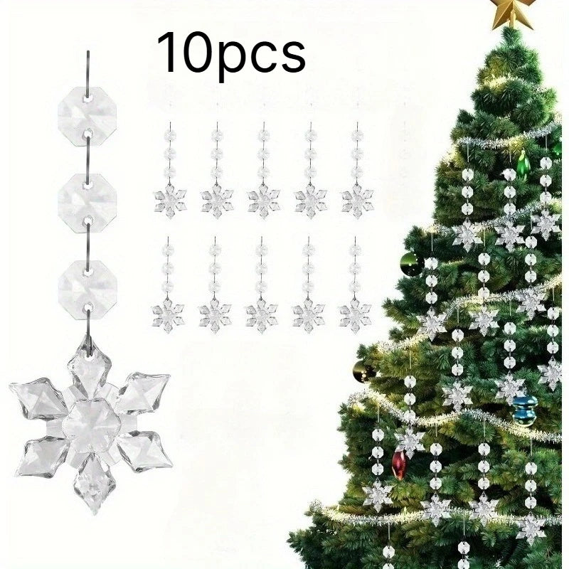 Acrylic Christmas Ornaments | Clear Snowflake Shape | 10 Piece Set for Trees