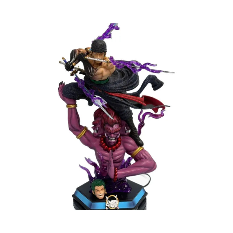 One Piece Zoro GK Statue | Dual Replaceable Heads | Glow PVC Base | 14+ Adult