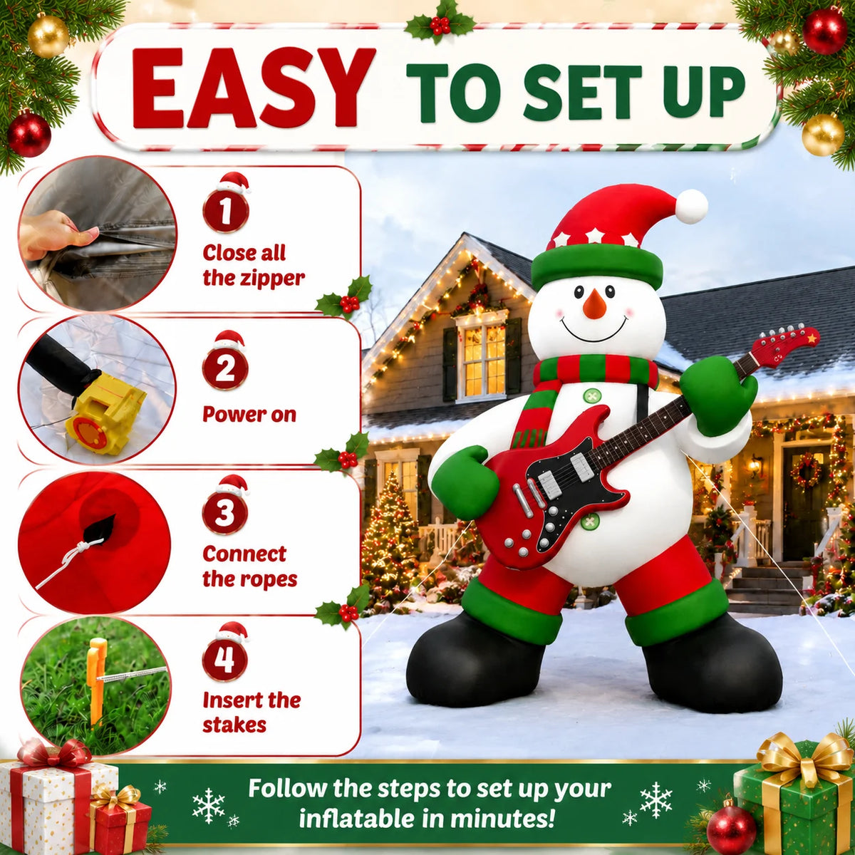 Inflatable Christmas Snowman | 26 Ft Size | Playing Guitar | Outdoor Yard Display
