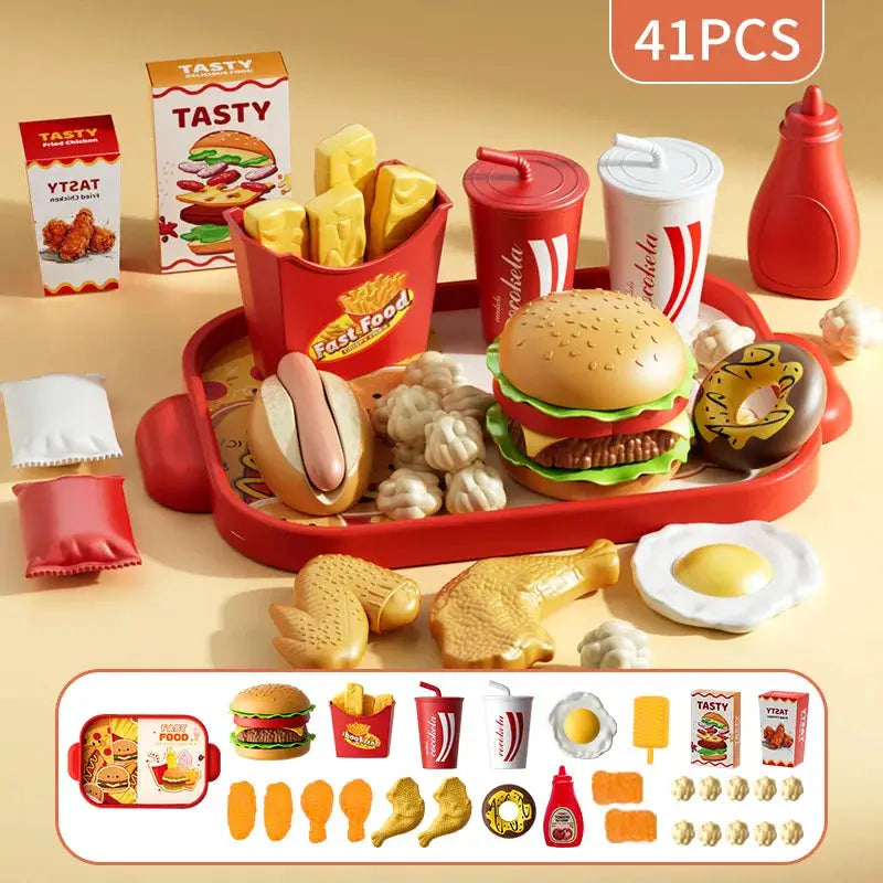 Kid Kitchen Toy Set Simulation Make Hamburger Pizza Fries Pretend Play Food Cooking Cutting Game Montessori Interactive Toy Gift - ToylandEU