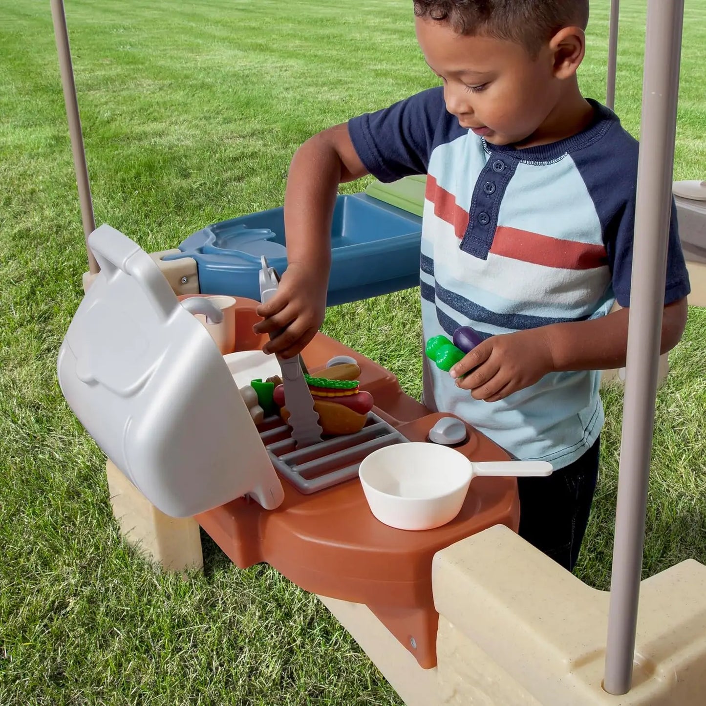 Durable Plastic Kids Kitchen Playset With Canopy For Indoor Outdoor Fun
