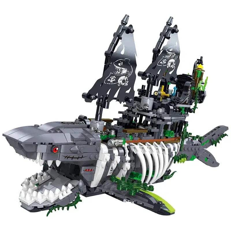 Shark Pirate Ship Building Blocks With Lights Educational Toy - ToylandEU
