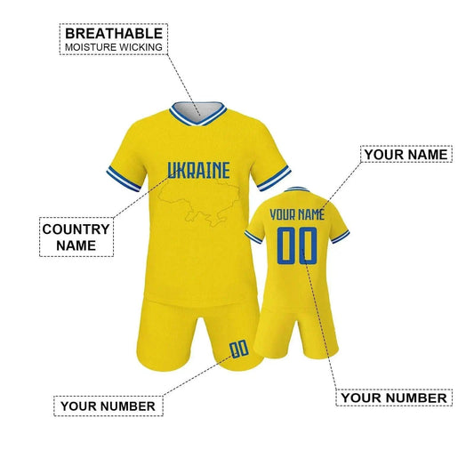 Personalized Ukraine Kids Soccer Jersey with Custom Name and Number for Youth Training - Ages 3-14 - ToylandEU™