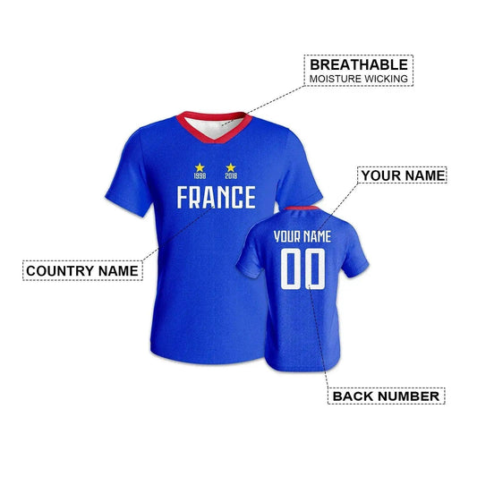 Custom France Soccer Jersey Quick Dry Football Shirt Personalized Name Number Unisex Fans Gift - ToylandEU™