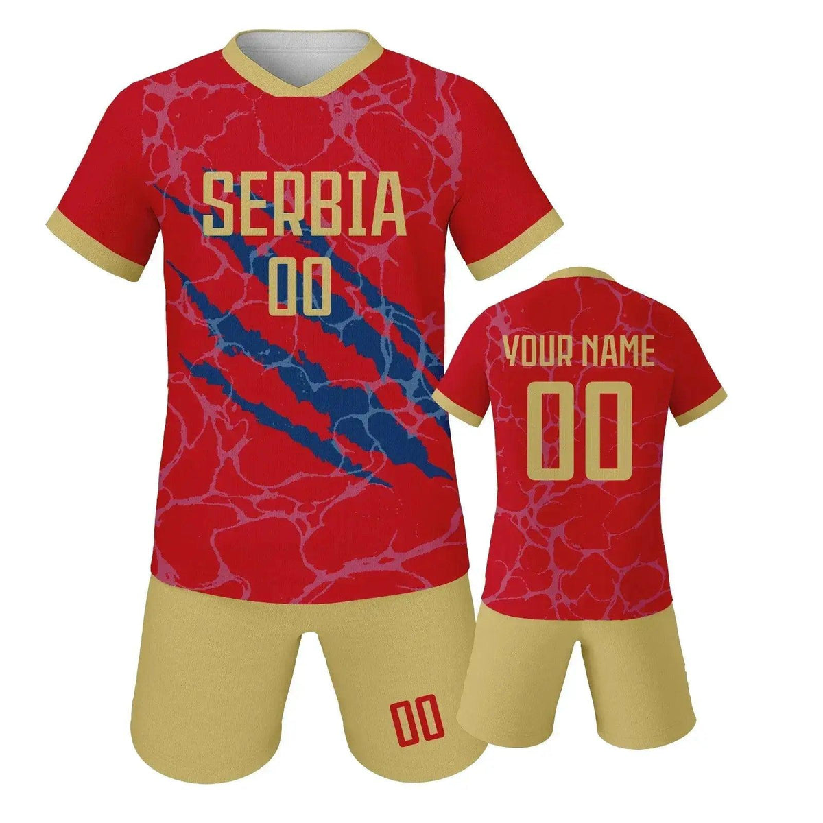 Custom Spain Soccer Jersey Set With Name And Number For Youth Ages 3 Through 14 Includes Jersey And Shorts Knit Fabric - ToylandEU™