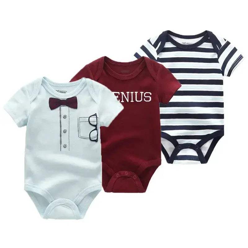 Soft Baby Bodysuits 100 Percent Cotton Cartoon Prints 3 Pack Unisex Short Sleeve Onesies For Newborns - ToylandEU