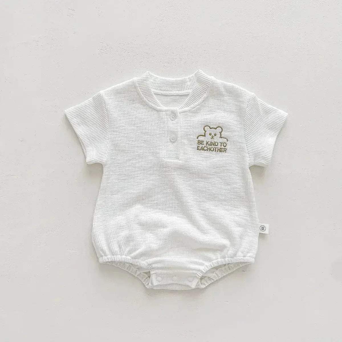 Soft Baby Bodysuits Summer Short Sleeve Cartoon Bear Letter Print Crawling One Piece For Infants 0 To 12 Months - ToylandEU