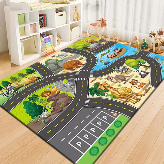 Soft Baby Play Mat Cartoon Road Theme Non Slip Dirt Resistant For Toddlers - ToylandEU