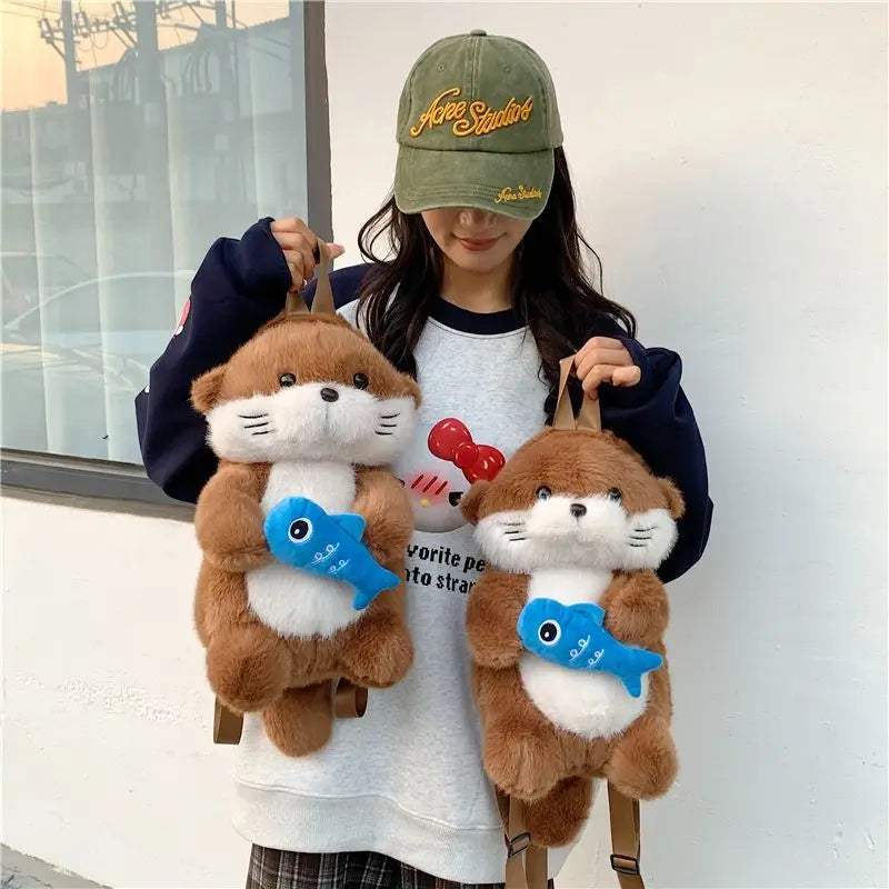 Soft Otter Plush Backpack Unisex Versatile Bag
