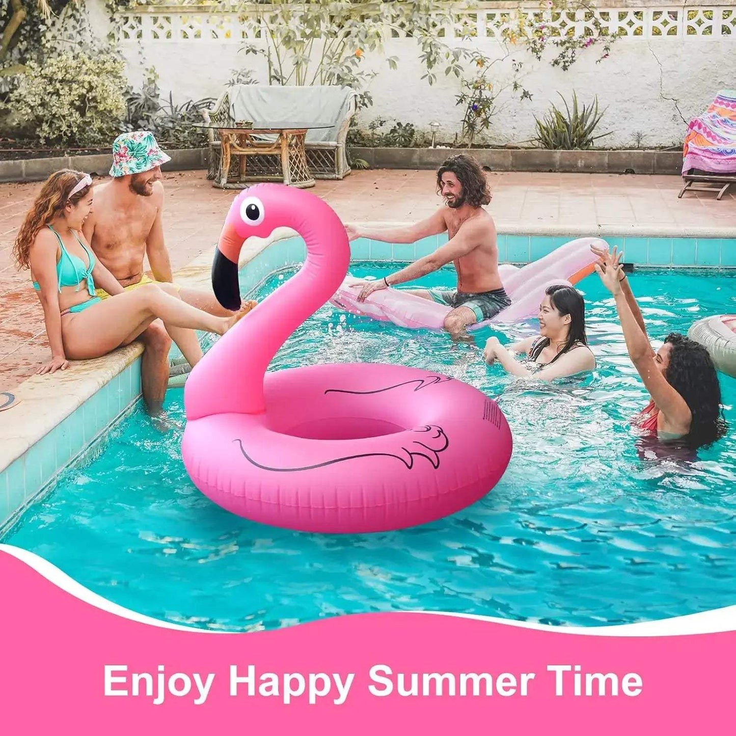 Solar Powered Inflatable Flamingo Pool Float with Lights, 42'' Adult Swim Tube for Lake Beach Summer Water Party - ToylandEU