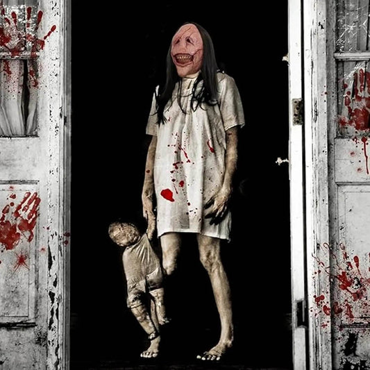 Spooky Halloween Mask Creepy Red Demon With Black Hair Adult - ToylandEU