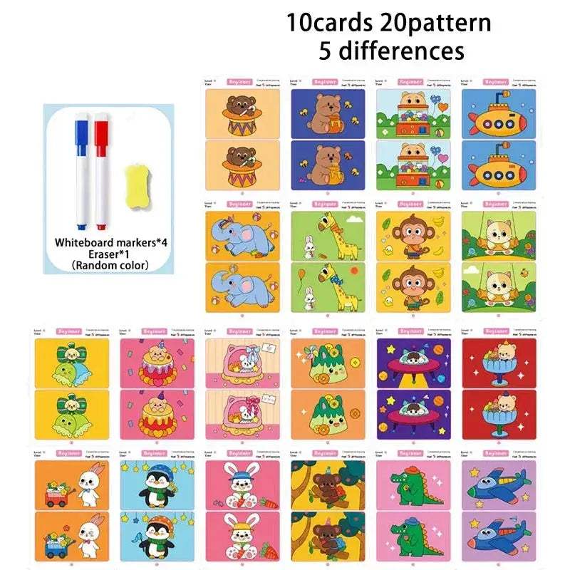Spot The Difference Focus Training Reusable Cards With Erasable Pen - ToylandEU