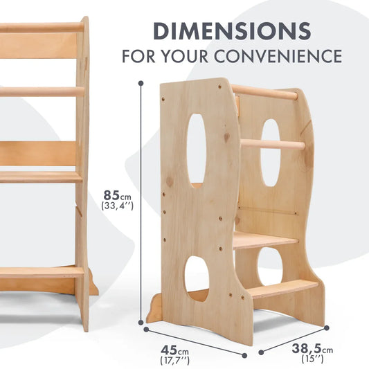 Beige Montessori Tower Wooden Chair With Adjustable Height - ToylandEU