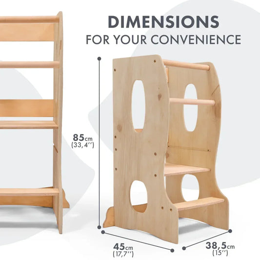 Beige Montessori Tower Wooden Chair With Adjustable Height - ToylandEU