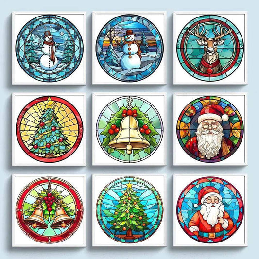 Stained Glass Santa Claus Cross Stitch Kits for Christmas Home Decoration – Embroidery Set on Printed Canvas - ToylandEU™