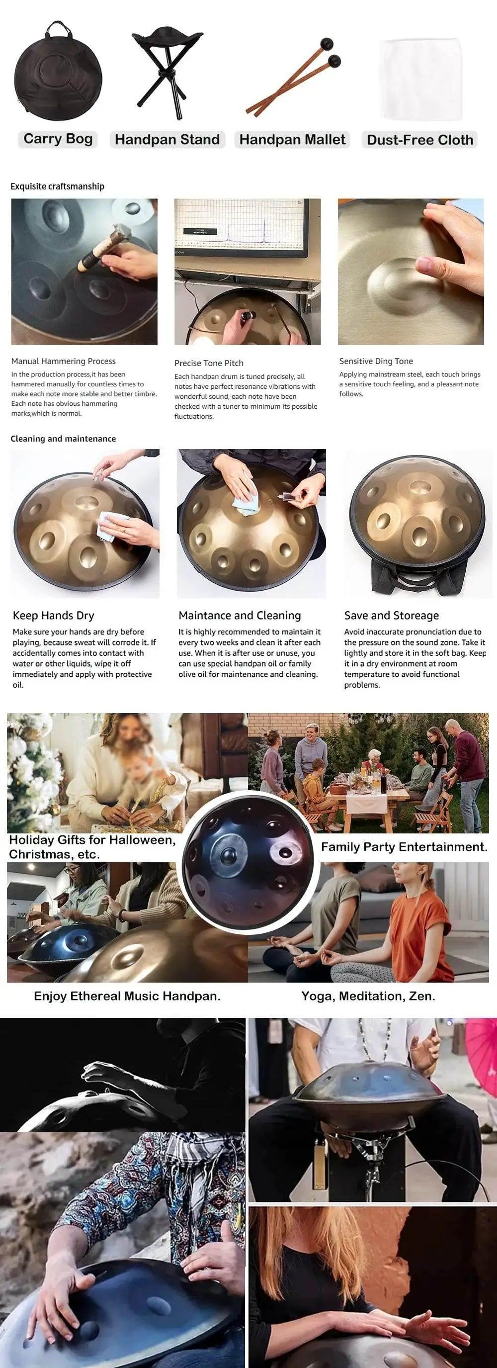 Handpan Drum 9 10 12 Notes D Minor 22 Inch Steel Tongue Drum Yoga Meditation Instrument Beginner Gift Music Drum Kurd - ToylandEU™