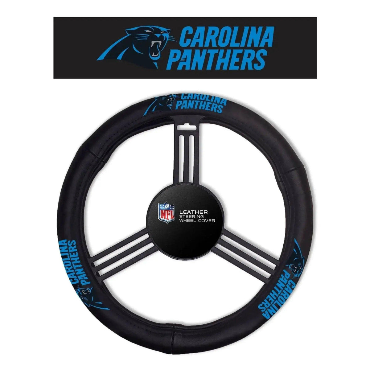 Carolina Panthers Steering Wheel Cover Leather Premium - ToylandEU™