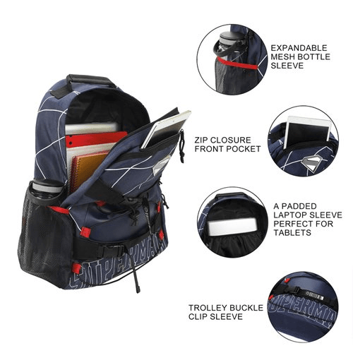 Superman Lightning Pattern Backpack | Adjustable Straps | Interior Laptop Sleeve | Front Pocket