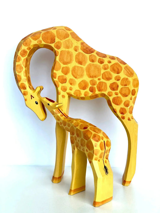 Wooden Giraffe Toy Handcrafted Set Of 2 Mamma And Baby - ToylandEU™