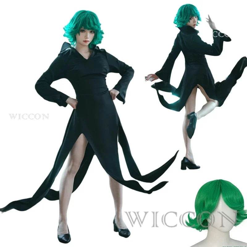 Tatsumaki Anime Cosplay Costume Set for Kids Plus Size with Wig