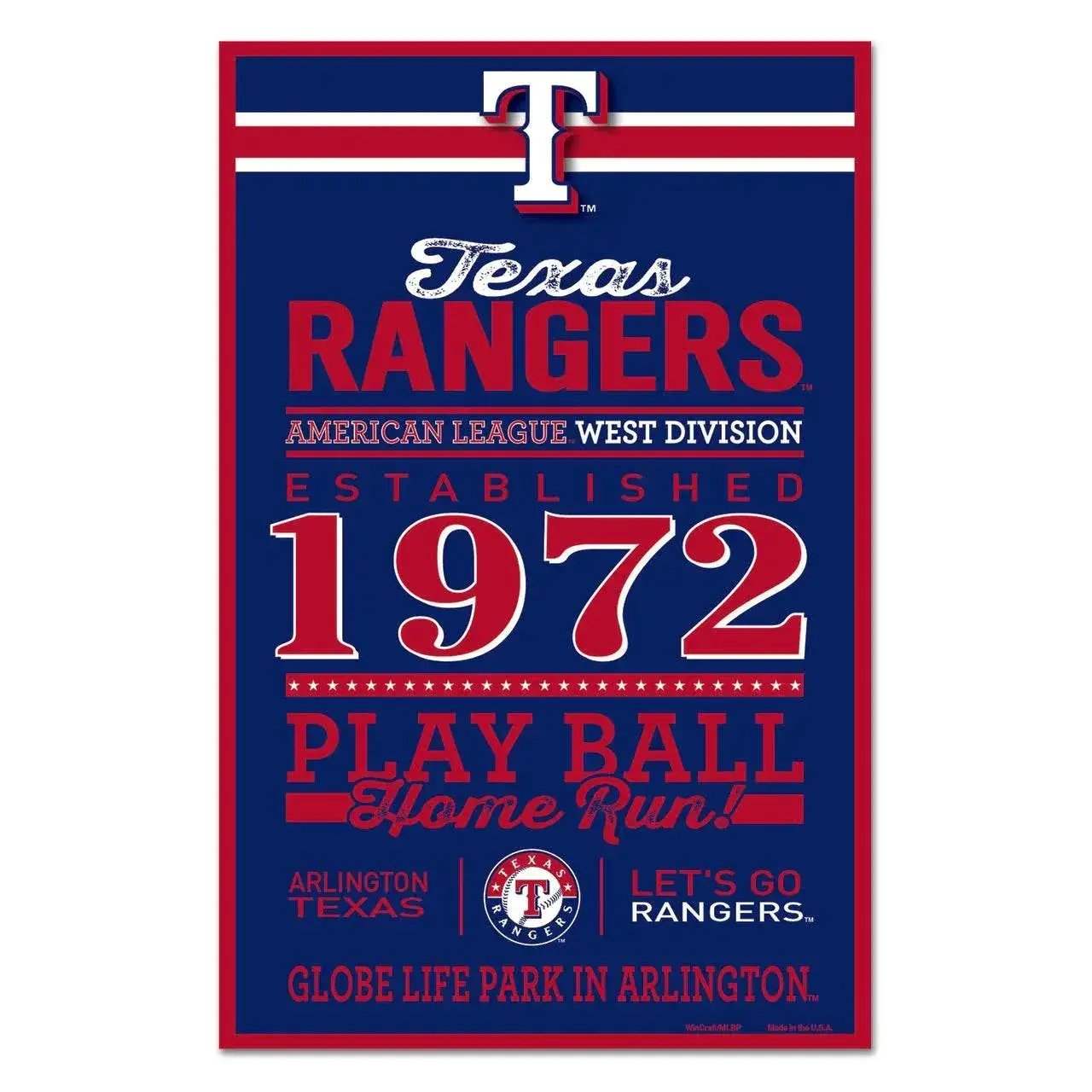 Texas Rangers 11x17 Wood Sign With Established Date - ToylandEU™