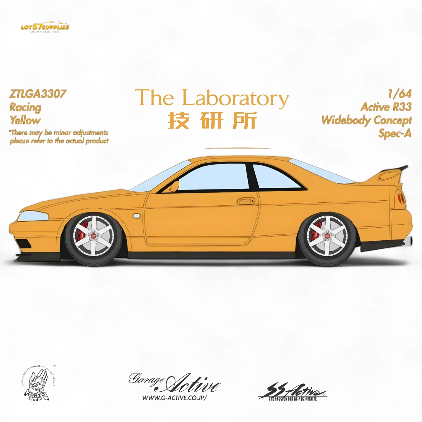 (Pre-Order) The Laboratory x ZONZO Nissan R33 Widebody Concept Spec-A - Racing Yellow 1/64 - ToylandEU