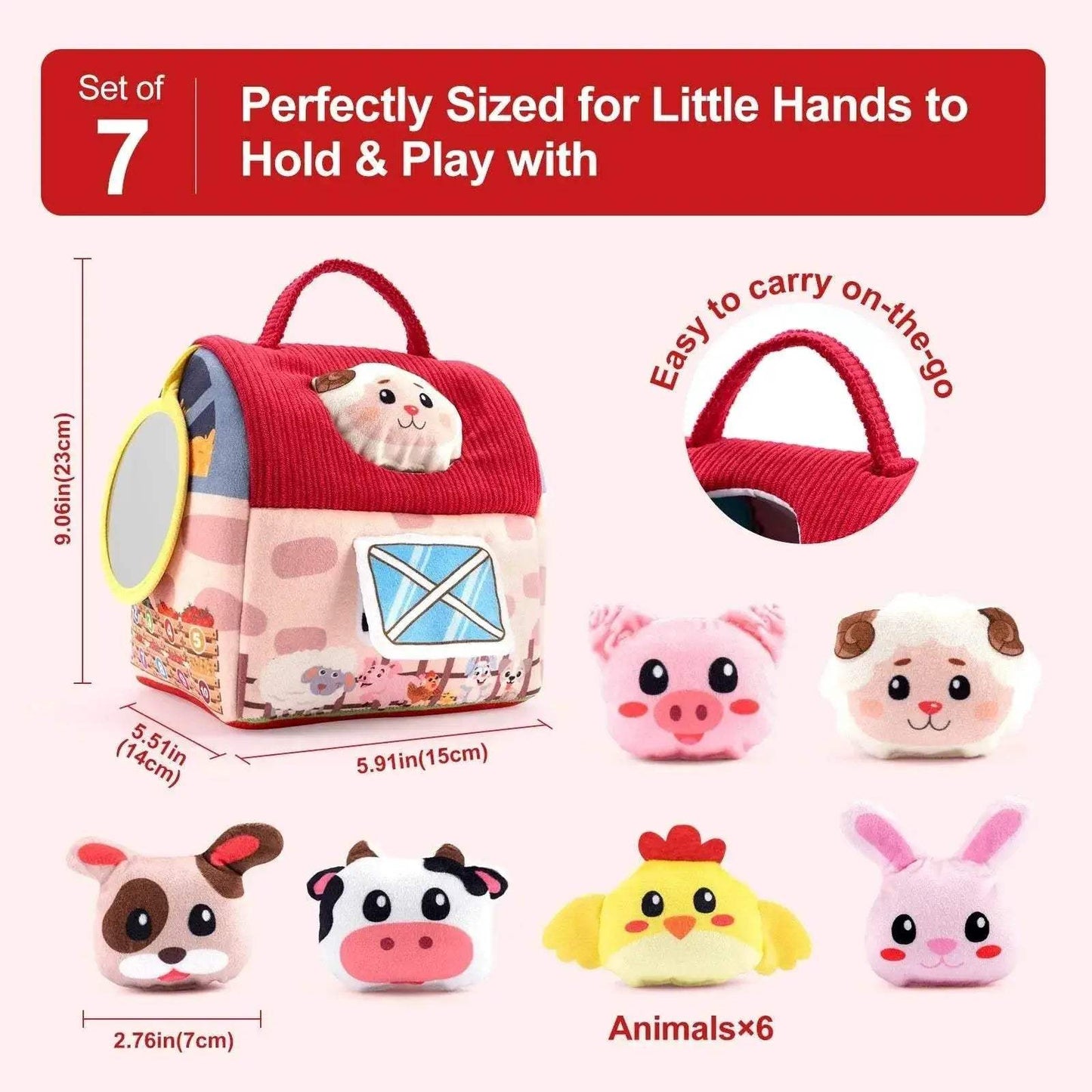 Premium Montessori Farm Barn Toy Set with 6 Soft Animal Rattles for Toddlers Developmental Play - ToylandEU