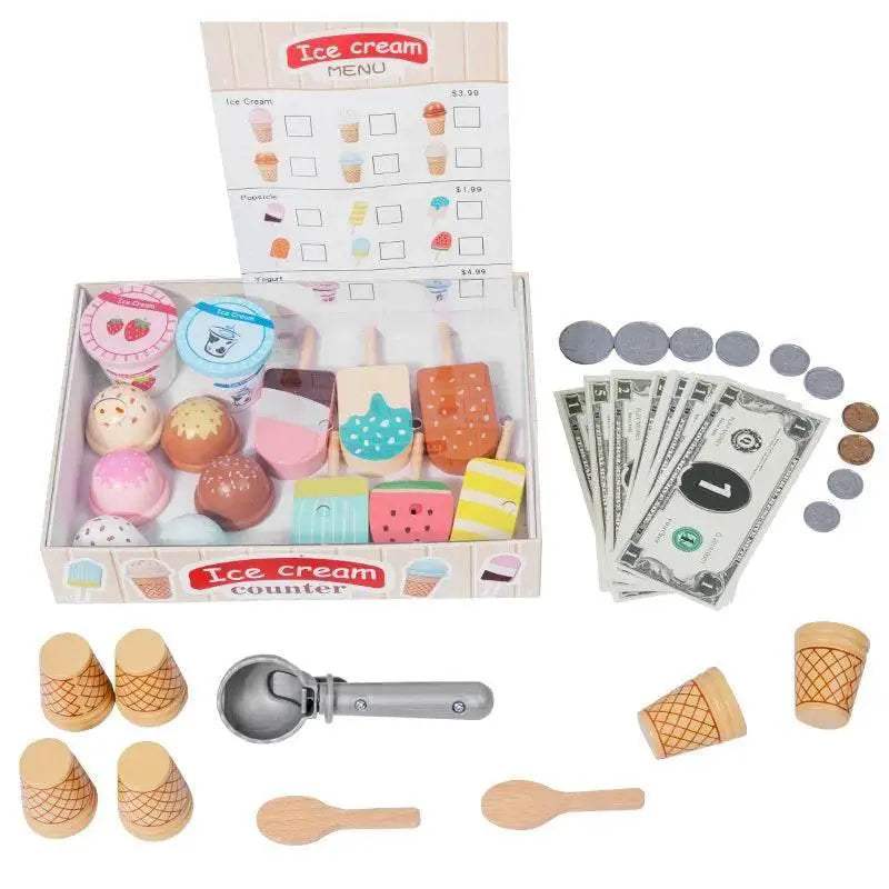 Premium Montessori Wooden Ice Cream Play Set for Kids Age 3 to 6 Educational Pretend Play Toys - ToylandEU