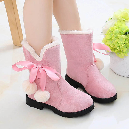 Trendy Plush Winter Snow Boots for Girls - Warm Ankle Fashion Shoes in Pink, Red, and Black - ToylandEU