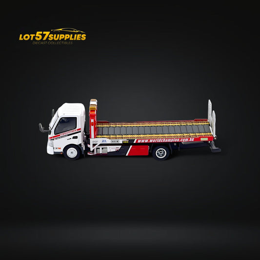 Diecast Unique Model Hino 300 Dutro Flatbed Flatbed Tow Truck in WORLD CHAMPION Livery 1:64
