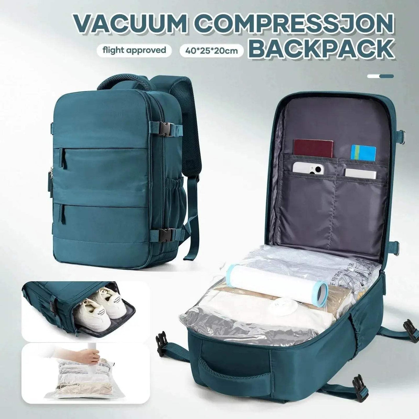 Ultra Lightweight Travel Backpack Carry On 40x20x25 With Air Cushion Straps Unisex Laptop Compartment For Work Or School - ToylandEU