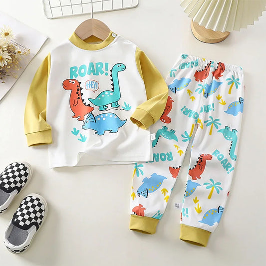 Ultra Soft Kids Pajama Sets Cartoon Dinosaur Unisex For Autumn Winter - ToylandEU