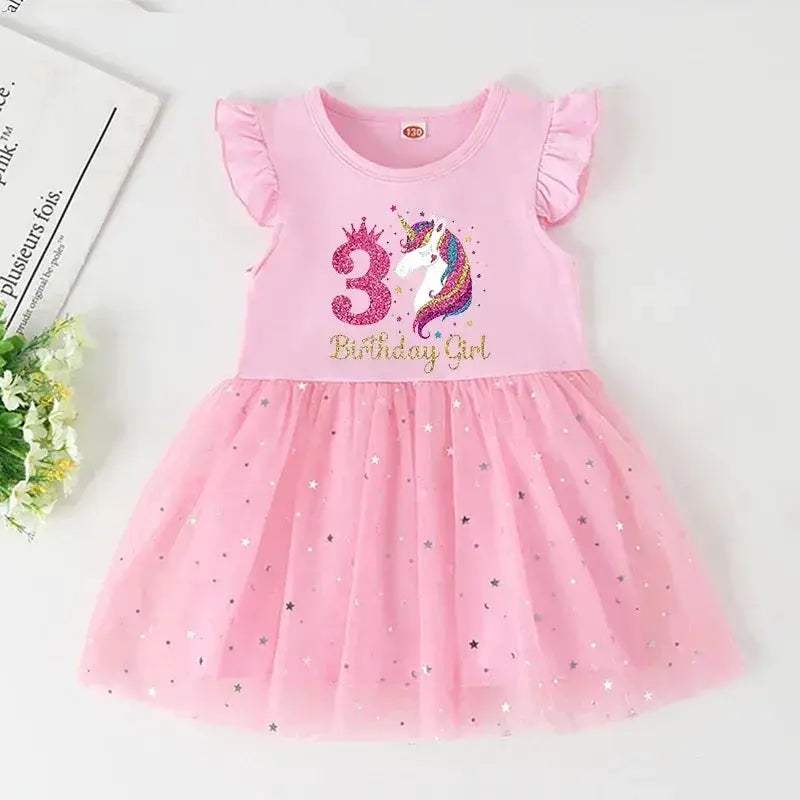 Unicorn Birthday Dress For Girls Soft Cotton Pink Tutu Outfit - ToylandEU