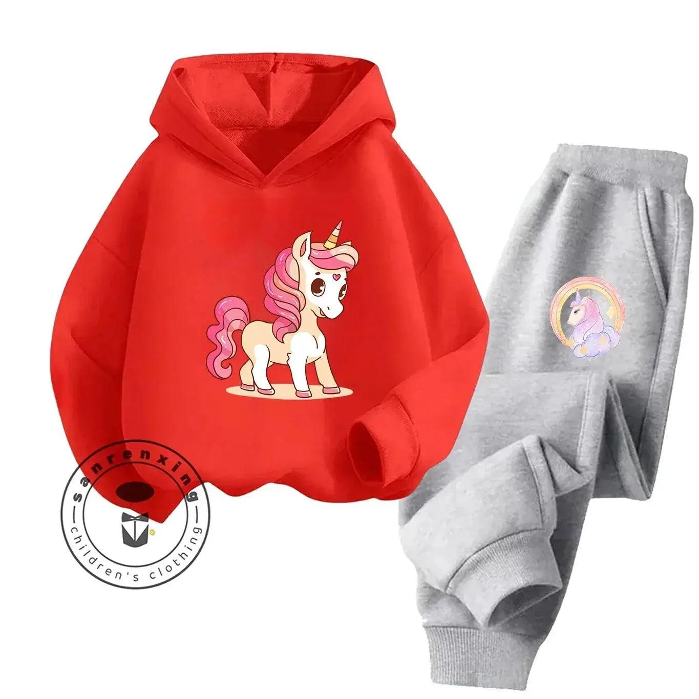 Unicorn 2D Cartoon Print Hoodie Set Hot Sale 2025 Fashion New Casual Autumn Winter For Teenagers Children Boys Girls - ToylandEU™