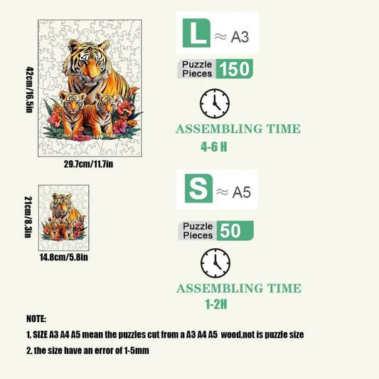 Unique Brain Training Animal Shape 3D Tiger Jigsaw Puzzle Educational Wooden Toy Gift for Kids and Adults - ToylandEU