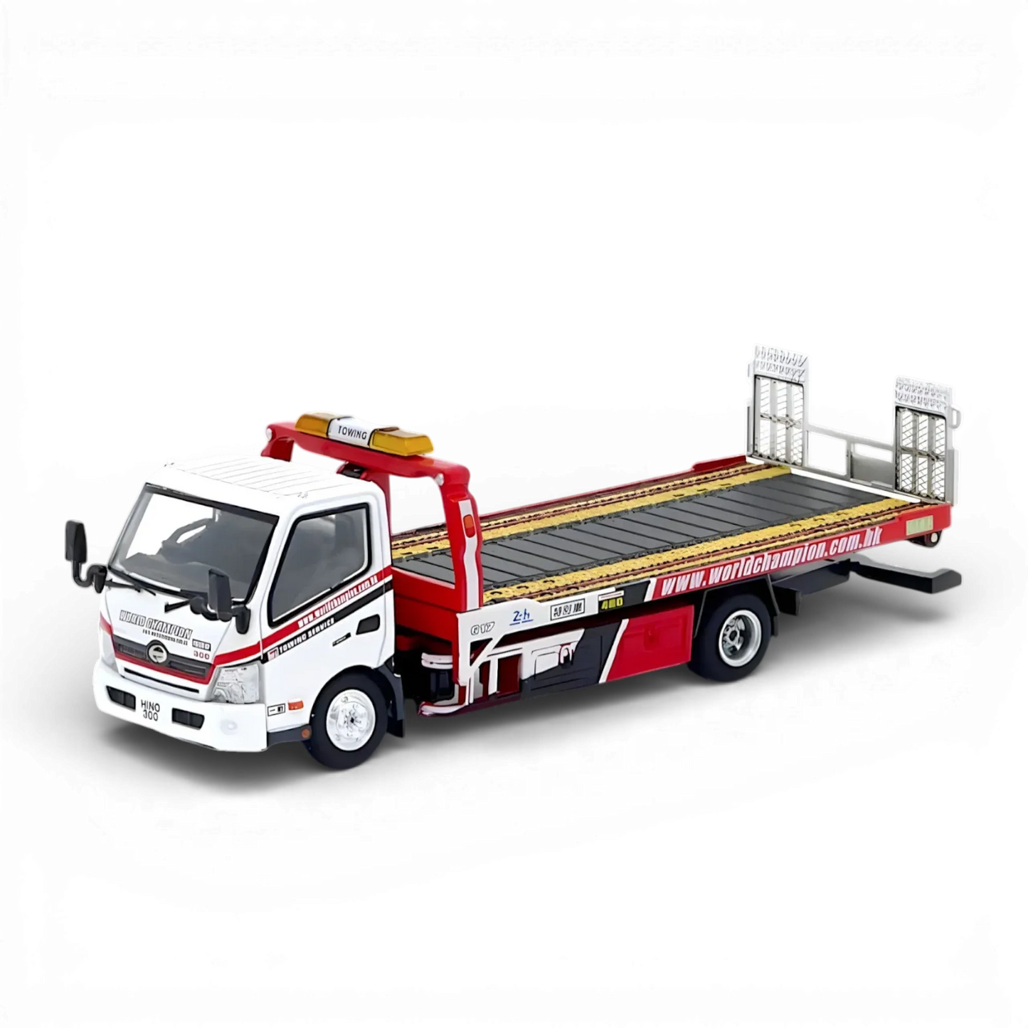 Unique Model Hino 300 Dutro Flatbed Tow Truck World Champion 1:64 - ToylandEU