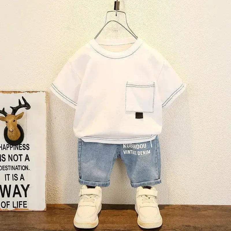 Unisex 2 Piece Cotton Polyester Summer Set For 1-3Y Short Sleeve Tee And Pants - ToylandEU