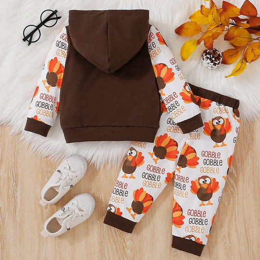 Unisex Baby Thanksgiving Letter Print Hoodie And Pants Set 1-3Y Polyester - ToylandEU