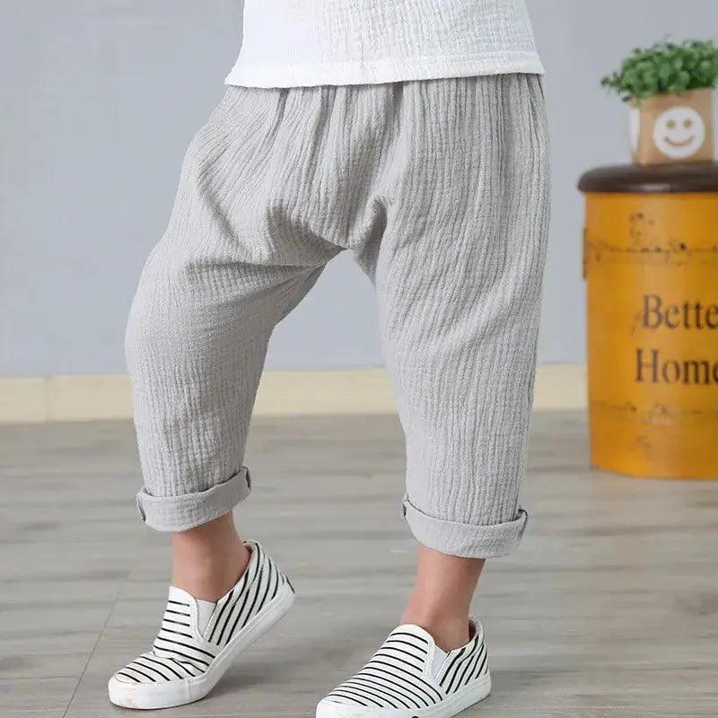 Unisex Kids Linen Cotton Pants Elastic Waistband - ToylandEU™