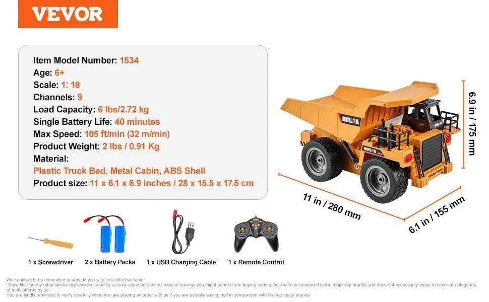 VEVOR RC Car Children Toys Remote Control Dump Truck Gift - ToylandEU™