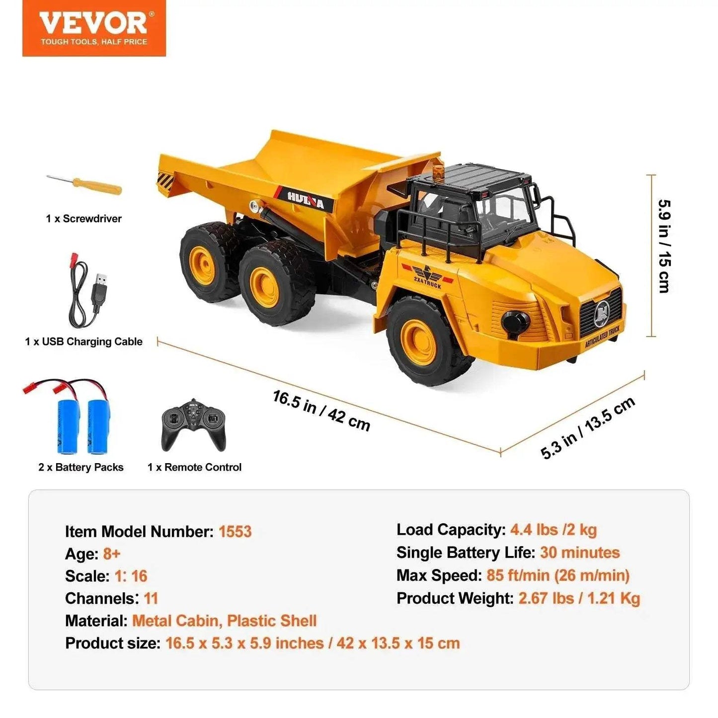 VEVOR RC Dump Truck Remote Control Car Children Toys - ToylandEU
