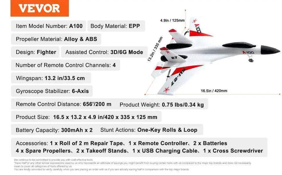 VEVOR SU27 RC Plane 2.4G Remote Control Glider with Batteries - ToylandEU