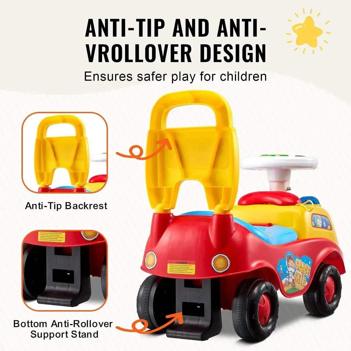 VEVOR Toddler Ride On Push Car with Music and Storage - ToylandEU™