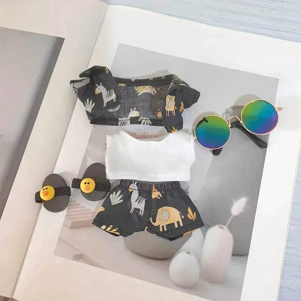 Vibrant Floral Beach Wear Set with Crocs for 17cm Labubu Dolls - ToylandEU