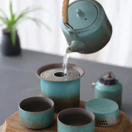 Vintage Spring Green Pottery Tea Set Handcrafted - ToylandEU™